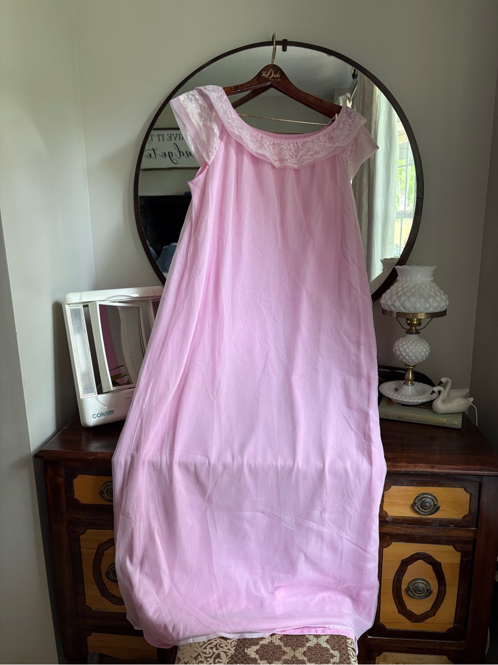 Vintage Kiss Pink Lace-Trim Nightgown